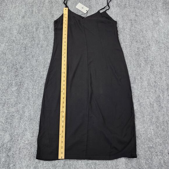 7 For All Mankind Dress Womens XS Black Spaghetti Strap Button Front Midi Chic - Picture 9 of 16